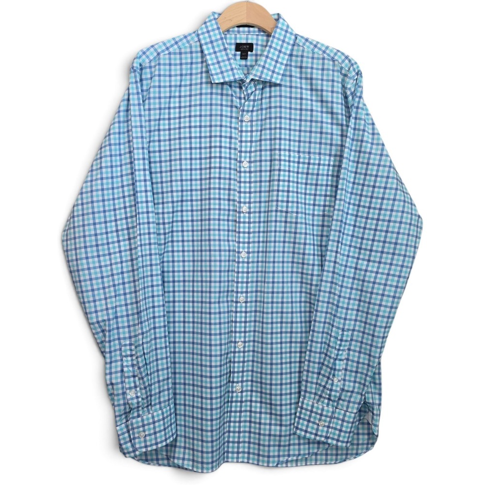J. Crew Dress Shirt Mens XLT Blue Ludlow Plaid Check 120s 2 Ply Extra Large Tall
